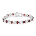 0.14 Ct Heart Red Garnet & Diamond Prong Silver Box Clasp Tennis Bracelet by Fine Color Jewels