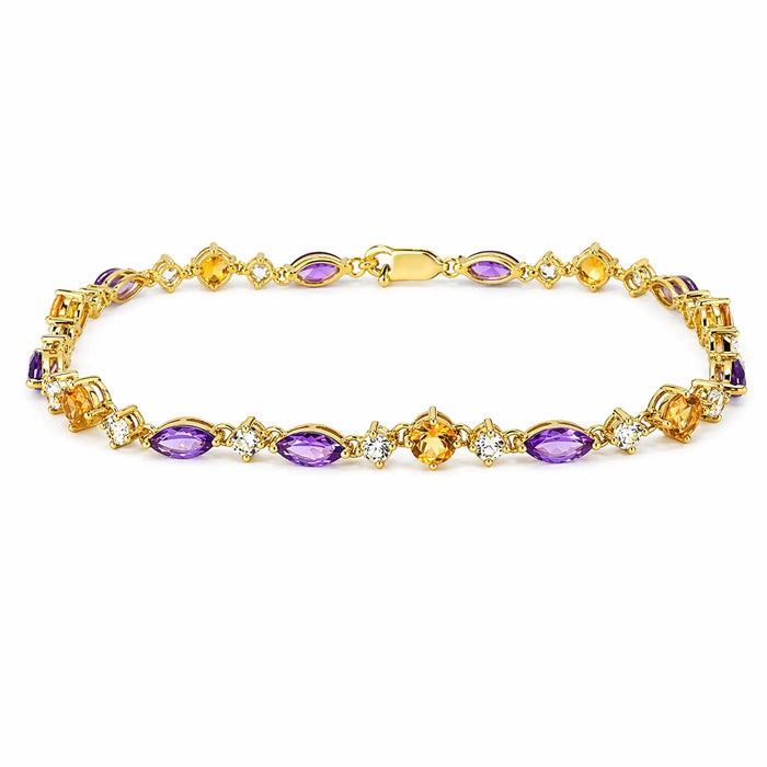 16.67 Ct Multi-Gemstone Prong Yellow Gold Plated Silver Alternating Lobster Clasp Tennis Bracelet by Fine Color Jewels