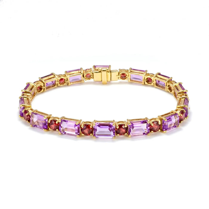 16.96 Ct Multi-Gemstone Prong Yellow Gold Plated Silver Alternating Inline Box Clasp Tennis Bracelet by Fine Color Jewels