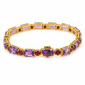 16.96 Ct Multi-Gemstone Prong Yellow Gold Plated Silver Alternating Inline Box Clasp Tennis Bracelet by Fine Color Jewels