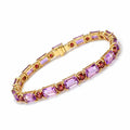 16.96 Ct Multi-Gemstone Prong Yellow Gold Plated Silver Alternating Inline Box Clasp Tennis Bracelet by Fine Color Jewels