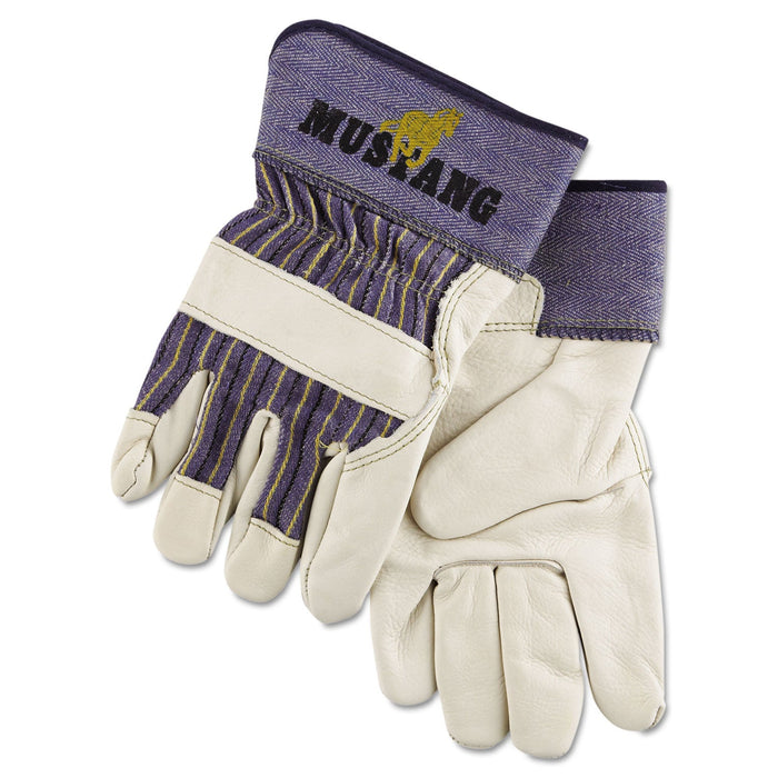 MCR Mustang Leather Palm Gloves, Blue/Cream, X-Large, Dozen