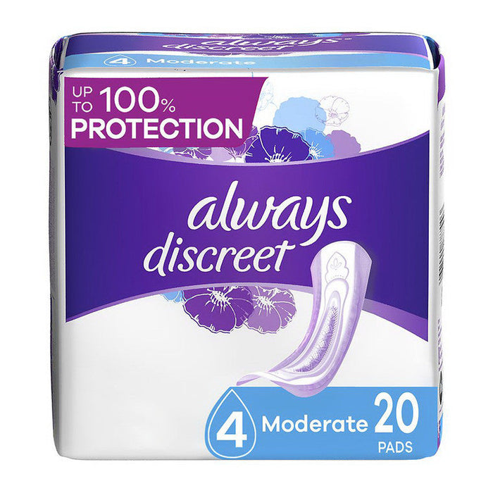Always Discreet Incontinence Pads, Moderate Absorbency, Regular Length, (3 Packs of 20) by Pasteur Pharmacy
