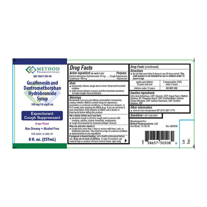 Method Pharmaceuticals Guaifenesin And Dextromethorphan Hydrobromide Cough Syrup, 8 Oz by Pasteur Pharmacy