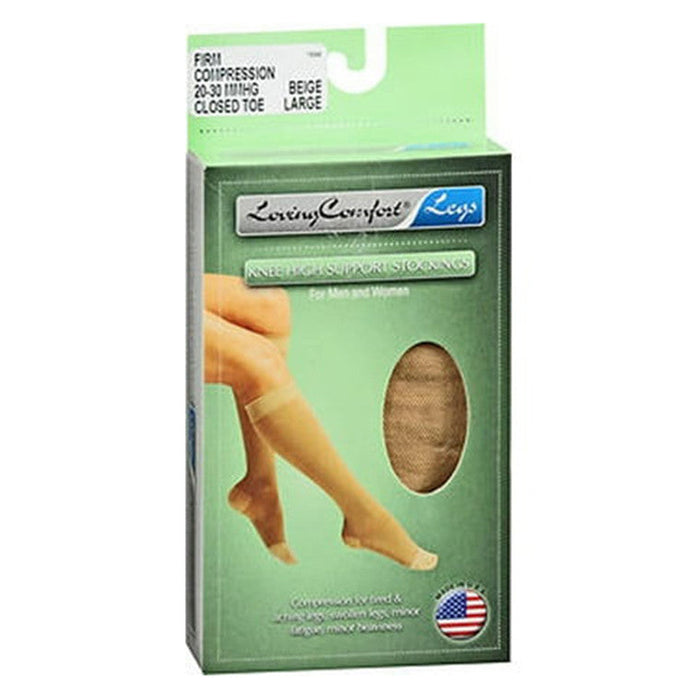 Loving Comfort Sheer Stockings Knee High Closed Toe Womens 20-30Mmhg Beige Large- by Pasteur Pharmacy