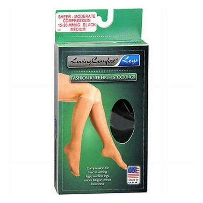 Loving Comfort Fashion Knee High Stockings – Sheer Moderate Compression (Black, Medium) by Pasteur Pharmacy