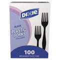 Dixie Plastic Cutlery, Heavy Mediumweight Forks, Black, 100/Box