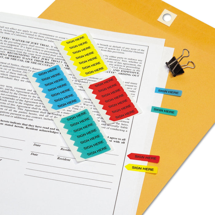 Redi-Tag Mini Arrow Page Flags, "Sign Here", Blue/Mint/Red/Yellow, 126 Flags/Pack