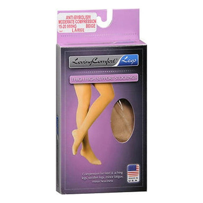 Loving Comfort Anti-Embolism Stockings Thigh High Closed Toe Womens 15-20Mmhg Beige Large by Pasteur Pharmacy