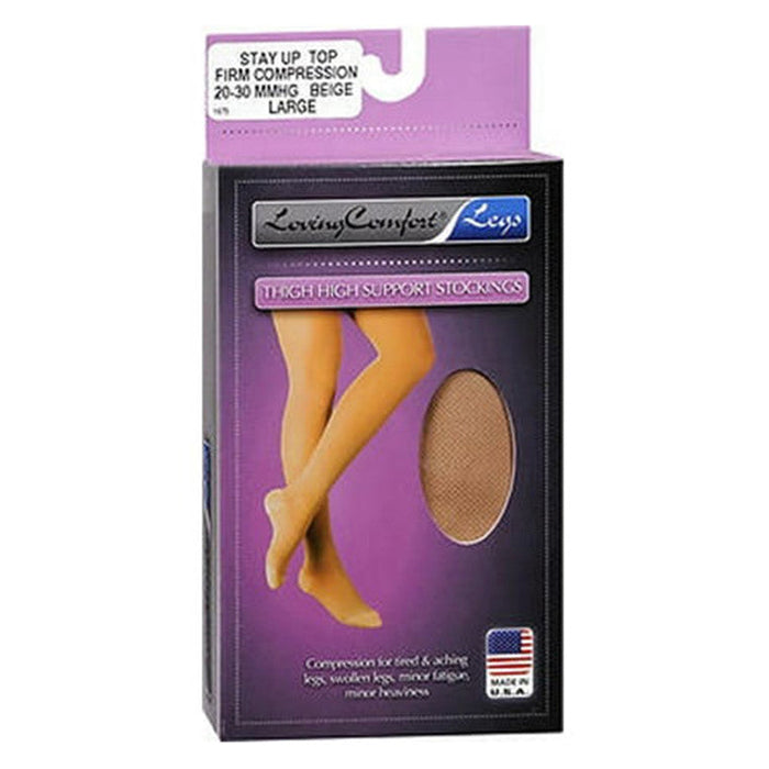 Loving Comfort Legs Thigh High Support Stockings Firm Compression Beige Large - 1 Pair by Pasteur Pharmacy