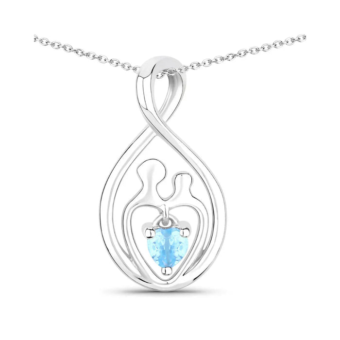 0.13 Ct Heart Swiss Blue Topaz Prong Silver Mom Infinity Pendant Necklace by Fine Color Jewels