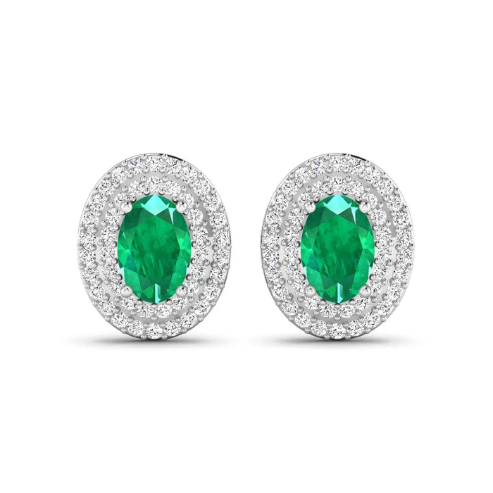 Genuine Zambian Emerald and Diamond Studs by Fine Color Jewels