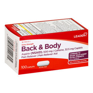 Leader Back & Body Pain Relief, Extra Strength Formula for Muscle & Aches, 100 Count by Pasteur Pharmacy