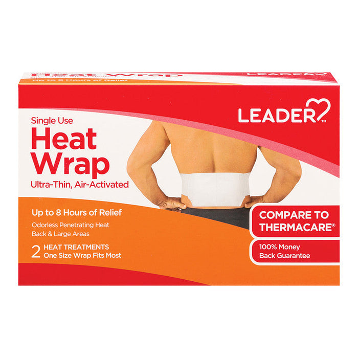 Leader 8-Hour Heat Wraps - Long-Lasting Pain Relief for Back & Hip, Large, 2 Count by Pasteur Pharmacy