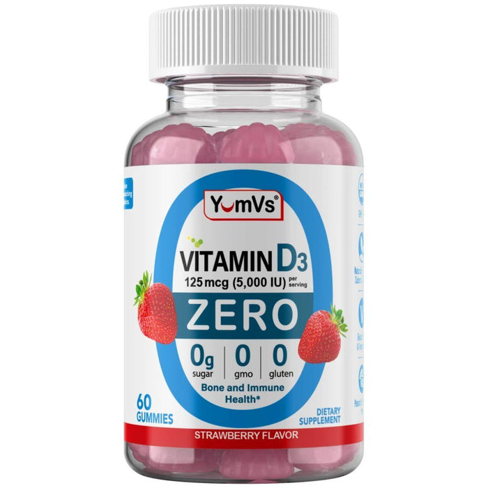 Yum-v's Vitamin D3 Gummies With Zero Sugar For Adults & Kids (125 Mcg – 60 Count) – Sugar Free Vitamin D Gummies – Vegetarian Gummy Vitamins For Bone Support & Immune Health – Vit D3 Vitamin Chewable Strawberry 60 Count by Pasteur Pharmacy