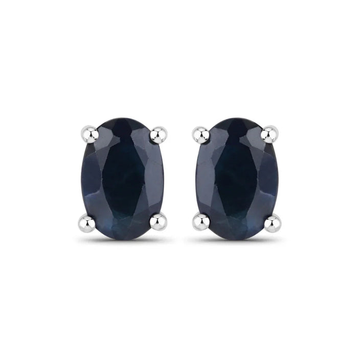 0.96 Ct Oval Blue Sapphire Prong 10K Gold Stud Earrings by Fine Color Jewels