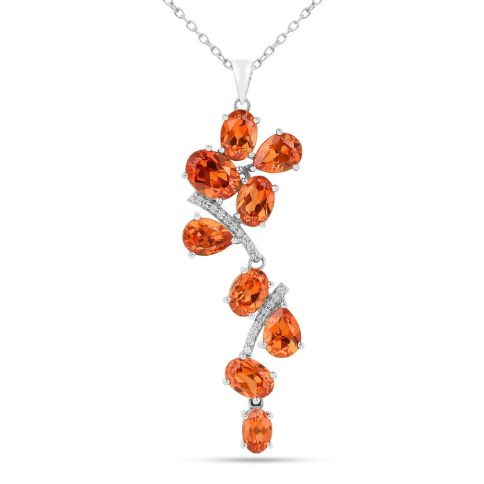 Peach Sapphire Leaf Pendant Necklace by Fine Color Jewels