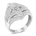 .925 Sterling Silver 1-1/8 Cttw Round & Baguette Diamond 'Flower & Fern' Cluster Cocktail Fashion Ring (I-J Color, I2-I3 Clarity) - Size 6 by Bids.com