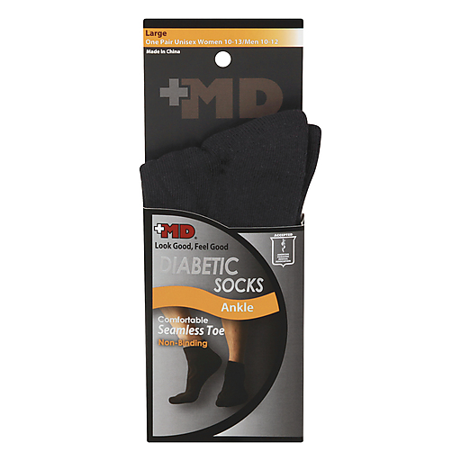MD Diabetic Seamless Toe Black Ankle Socks (Large / Unisex) - 1 Pair by Pasteur Pharmacy