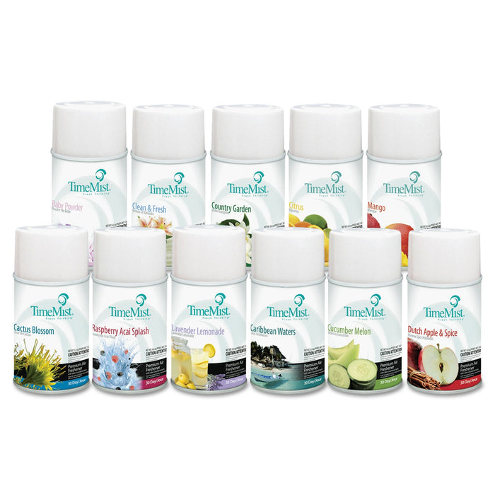 TimeMist Premium Metered Air Freshener Refill, Assorted Fragrances, 6.6 oz Aerosol Spray, 12/Carton