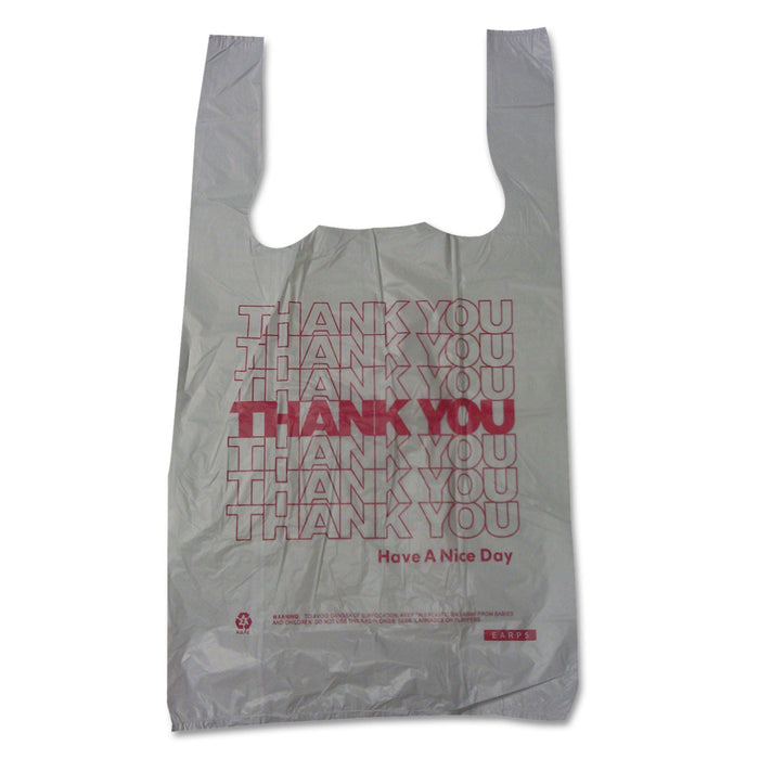 Barnes Paper Company Thank You High-Density Shopping Bags, 10" x 19", White, 2,000/Carton