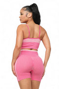 Seamless Striped Top and Biker Shorts Set by The House of Stylez