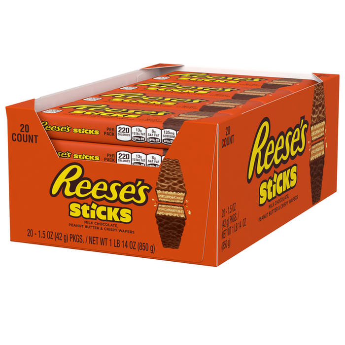 REESE'S STICKS Milk Chocolate Peanut Butter Wafer Candy Bars, 1.5 oz, 20 Count by Pasteur Pharmacy
