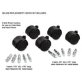 Master Caster Deluxe Duet Casters, Grip Ring Type B and Type K Stems, 2" Soft Polyurethane Wheel, Matte Black, 5/Set