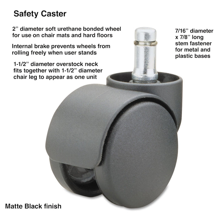 Master Caster Safety Casters, Oversized Neck, Grip Ring Type B Stem, 2" Soft Polyurethane Wheel, Matte Black, 5/Set