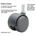 Master Caster Safety Casters, Standard Neck, Grip Ring Type B Stem, 2" Hard Nylon Wheel, Matte Black, 5/Set