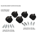 Master Caster Deluxe Duet Casters, Grip Ring Type B and Type K Stems, 2" Hard Nylon Wheel, Matte Black, 5/Set