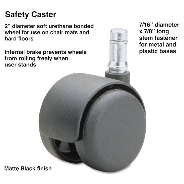 Master Caster Safety Casters, Standard Neck, Grip Ring Type B Stem, 2" Soft Polyurethane Wheel, Matte Black, 5/Set