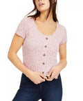 Hippie Rose Printed Button-Trimmed Waffle-Knit Top by Vanessa Jane