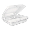 Dart Foam Hinged Lid Container, 3-Compartment, 8 oz, 9 x 9.4 x 3, White, 200/Carton