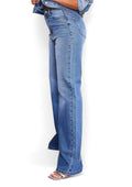 Iridescent High-Rise Rhinestone Wide Leg Jeans by The House of Stylez