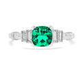 1.14 Ct Cushion Green Colombian Lab Created Emerald and Moissanite Prong Silver Five Stone Ring by Fine Color Jewels