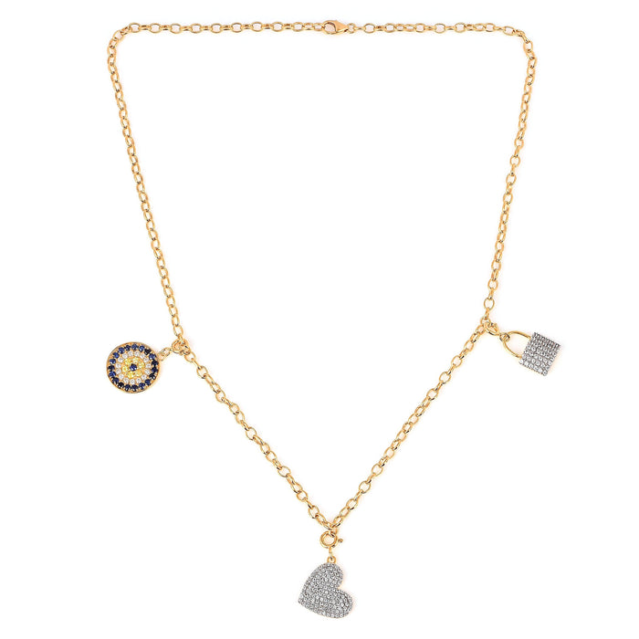 Cluster Heart Charm 18K Gold Over Silver Pendant Necklace by Fine Color Jewels