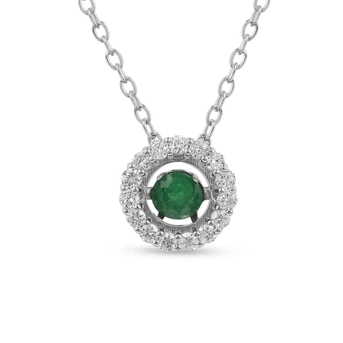 Natural Emerald Dancing Stone Halo Necklace by Fine Color Jewels