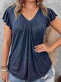 V Neck Ruffle Sleeve Top - Navy by Boutique 23