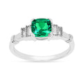 1.14 Ct Cushion Green Colombian Lab Created Emerald and Moissanite Prong Silver Five Stone Ring by Fine Color Jewels