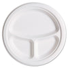 Eco-Products Renewable and Compostable Sugarcane Plates Club Pack, 3-Compartment, 10" dia, Natural White, 50/Pack, 10 Packs/Carton