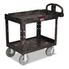 Rubbermaid Heavy-Duty Utility Cart with Lipped Shelves, Plastic, 2 Shelves, 500 lb Capacity, 25.88" x 45.25" x 37.13", Black