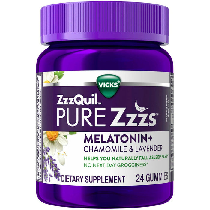 ZzzQuil Pure Zzzs Melatonin+Chamomile & Lavender Gummies Wildberry Vanilla 24Ct by Pasteur Pharmacy