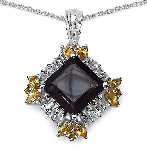 6.27 Carat Genuine Smoky Quartz, Citrine & White Topaz .925 Sterling Silver Pendant by Bids.com