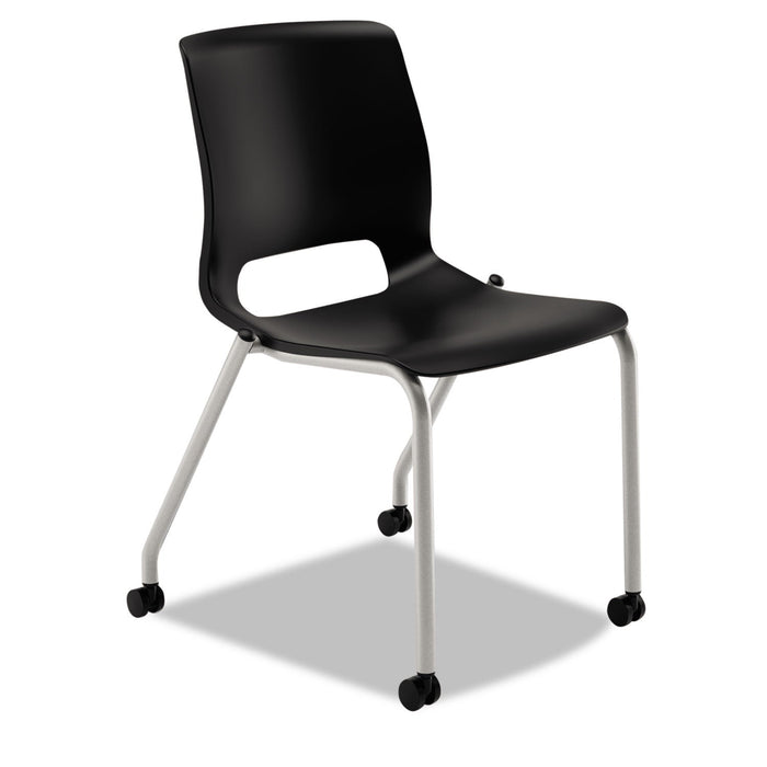 HON Motivate Four-Leg Stacking Chair, Supports Up to 300 lb, Onyx Seat, Black Back, Platinum Base, 2/Carton