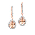 Pear Pink Morganite Prong Rose Gold Plated Silver Teardrop Dangle Earrings by Fine Color Jewels