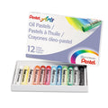 Pentel Oil Pastel Set With Carrying Case, 12 Assorted Colors, 0.38" dia x 2.38", 12/Set