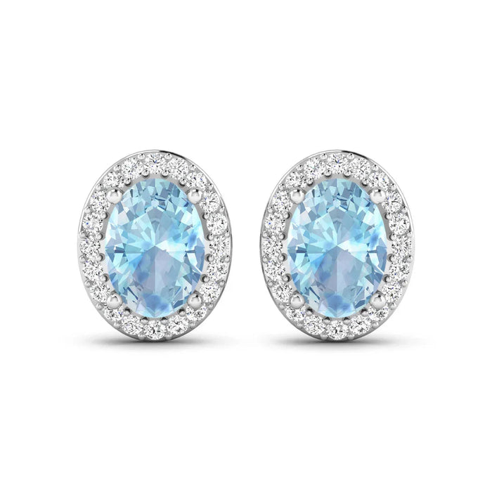 Genuine Diamond Aquamarine Studs Earrings by Fine Color Jewels