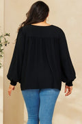 Solid Long Puff Sleeves Woven Blouse - Black by Boutique 23