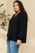 Solid Long Puff Sleeves Woven Blouse - Black by Boutique 23